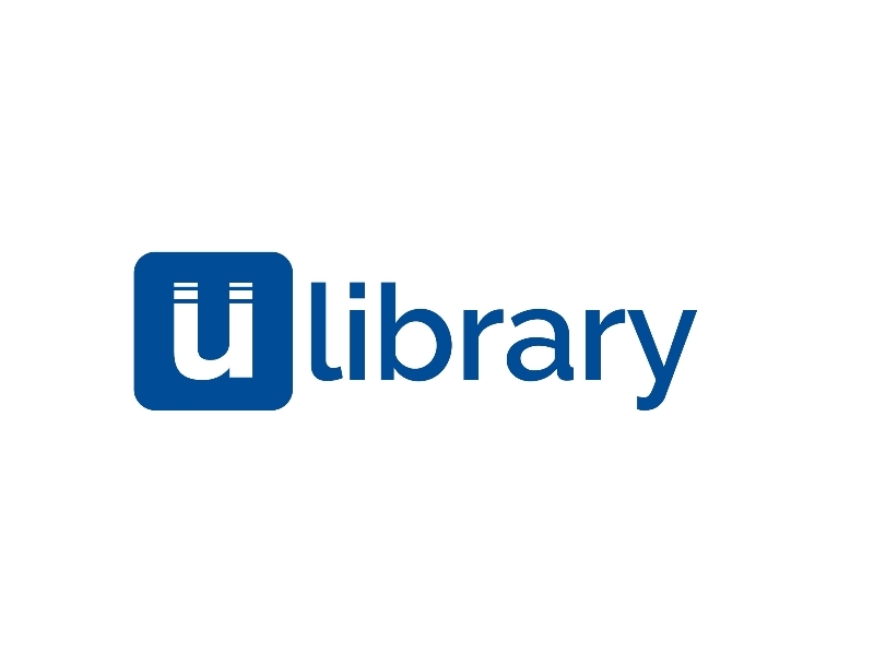 Ulibrary logo with blue writing on a white background