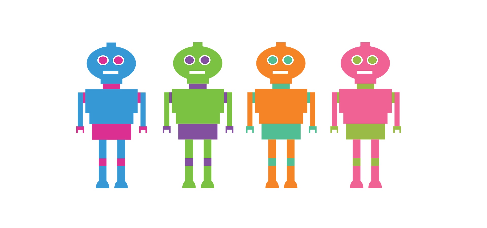 line of colourful robots