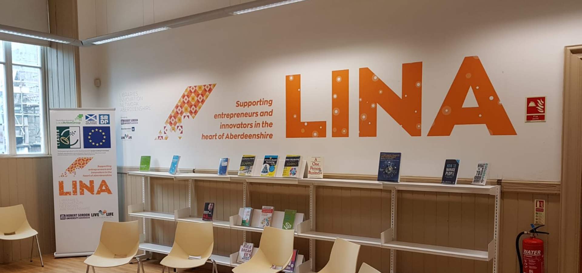 LINA Logo on the wall of the library