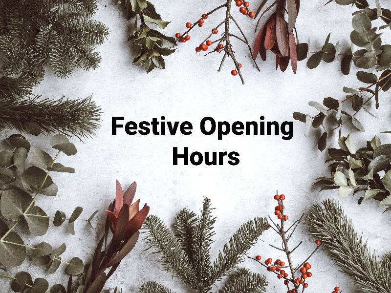 Christmas tree with Festive Opening Hours wording