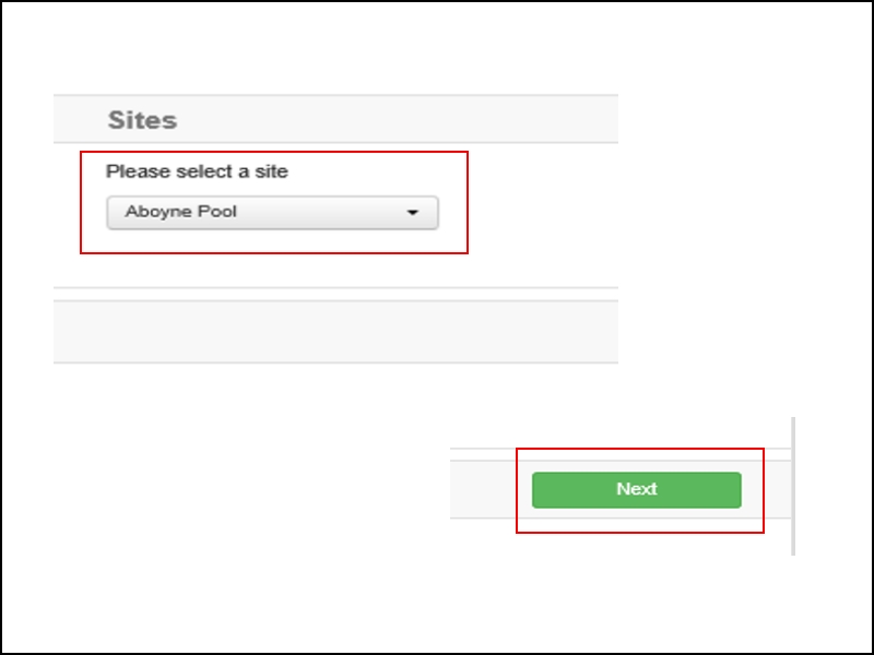 Screenshot showing how to select a site