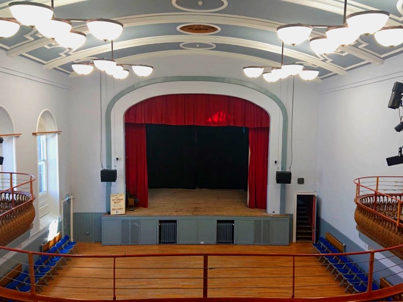 The main hall and stage inside Stonehaven Town Hall