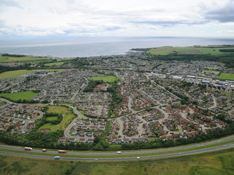 Ariel image of Stonehaven looking out towards the sea.