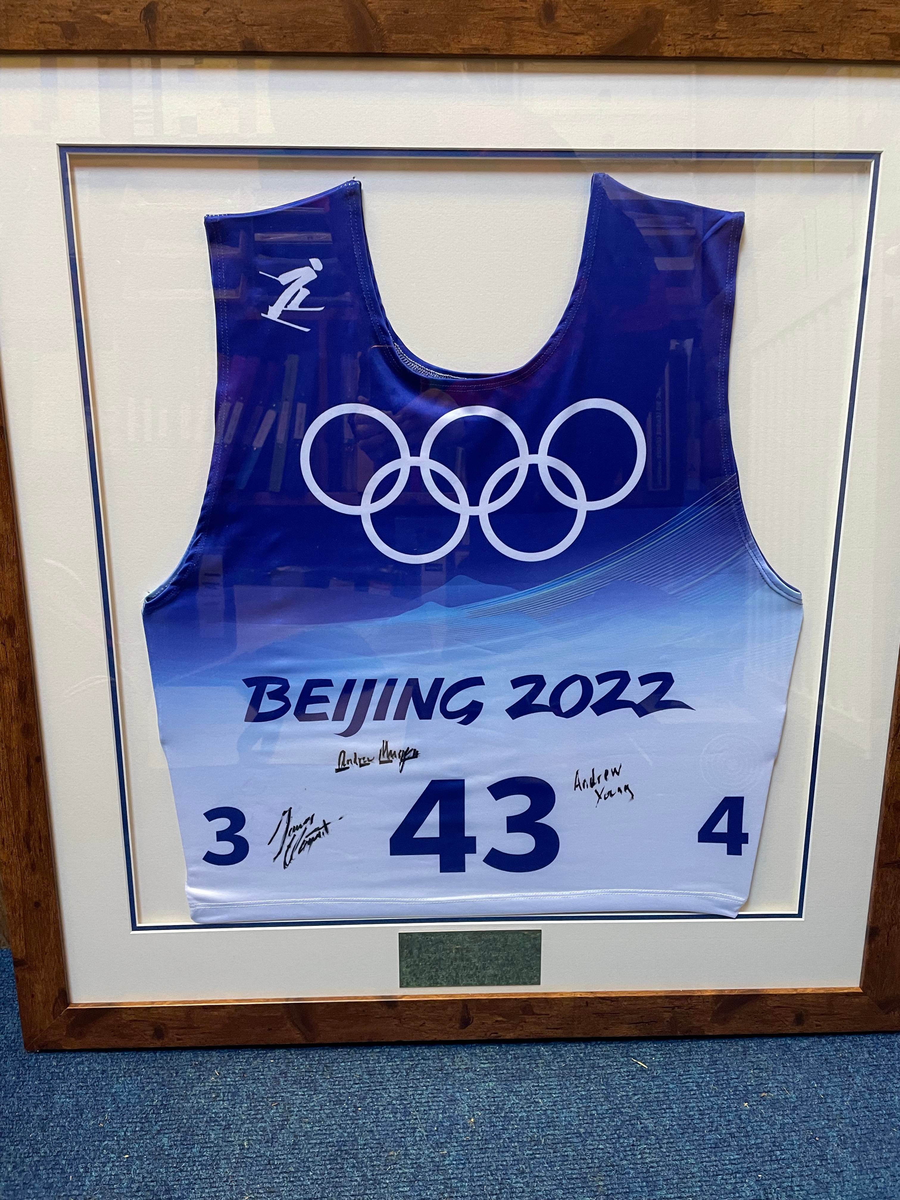 Beijing Winter Olympics 2022 vest signed by Andrew Musgrave, Andrew Young and James Clugnet.