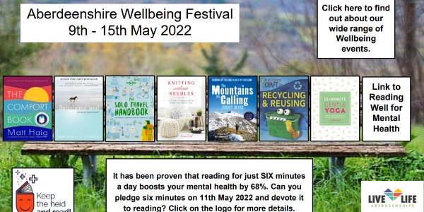 A screenshot of the Aberdeenshire Wellbeing Festival virtual bookshelf