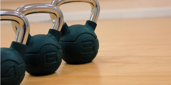 A row of kettle bells