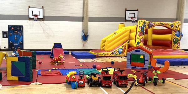 Turriff Sports Centre with the bouncy castle and soft play set up