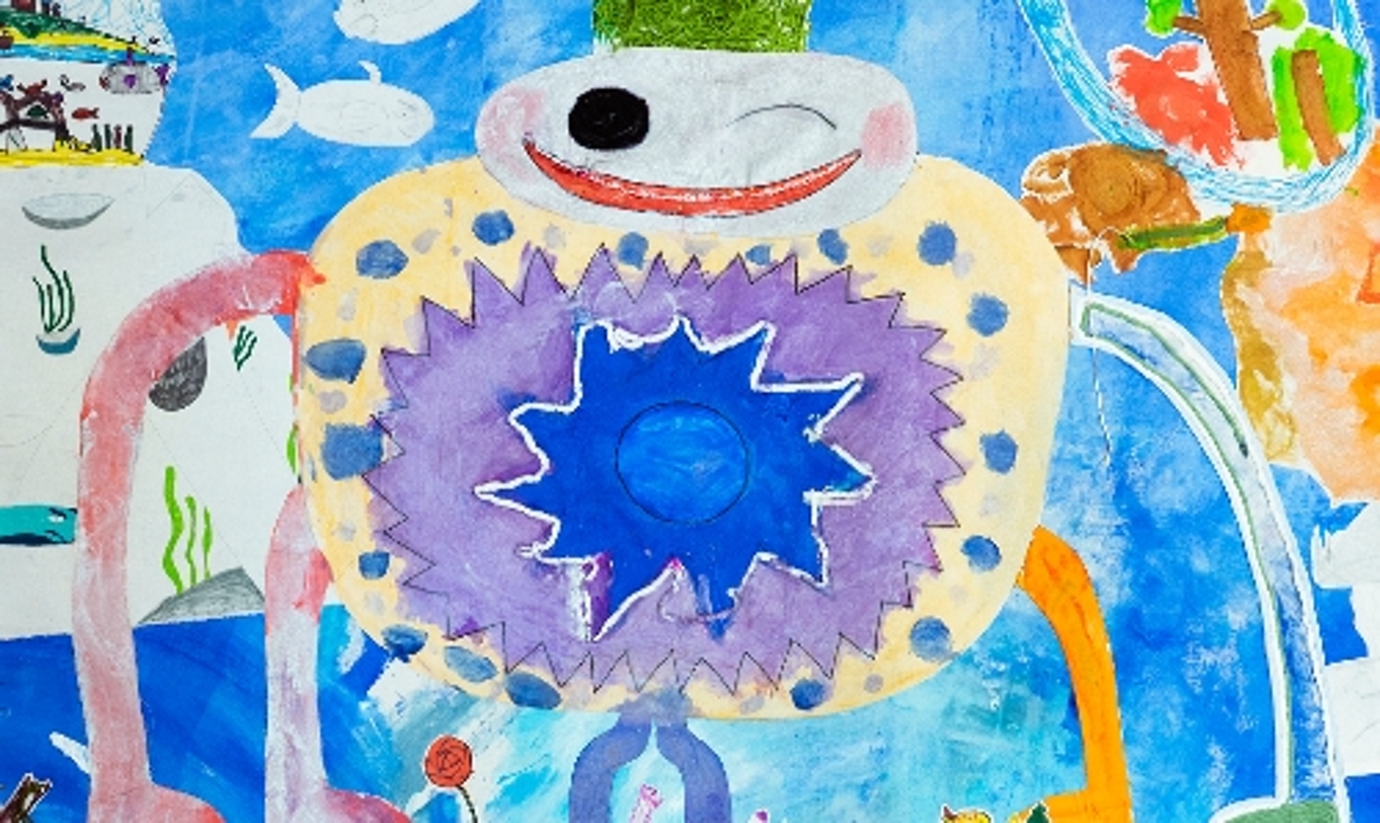 collage of a colourful monster made at Aquarium project